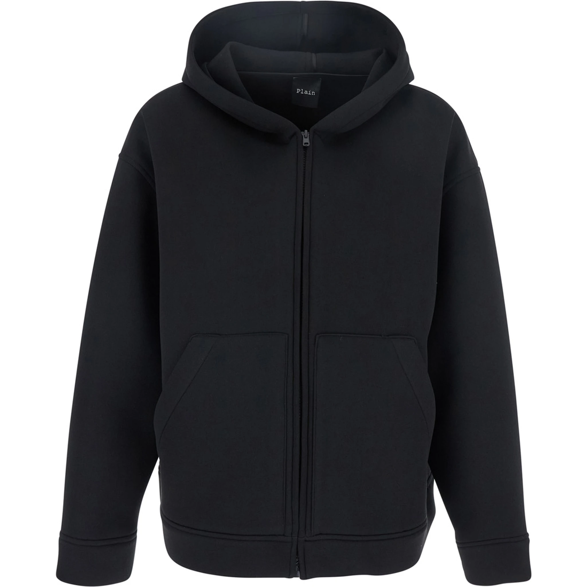 Black Jacket with Fixed Hood and Two Front Pockets in Tech Fabric Woman