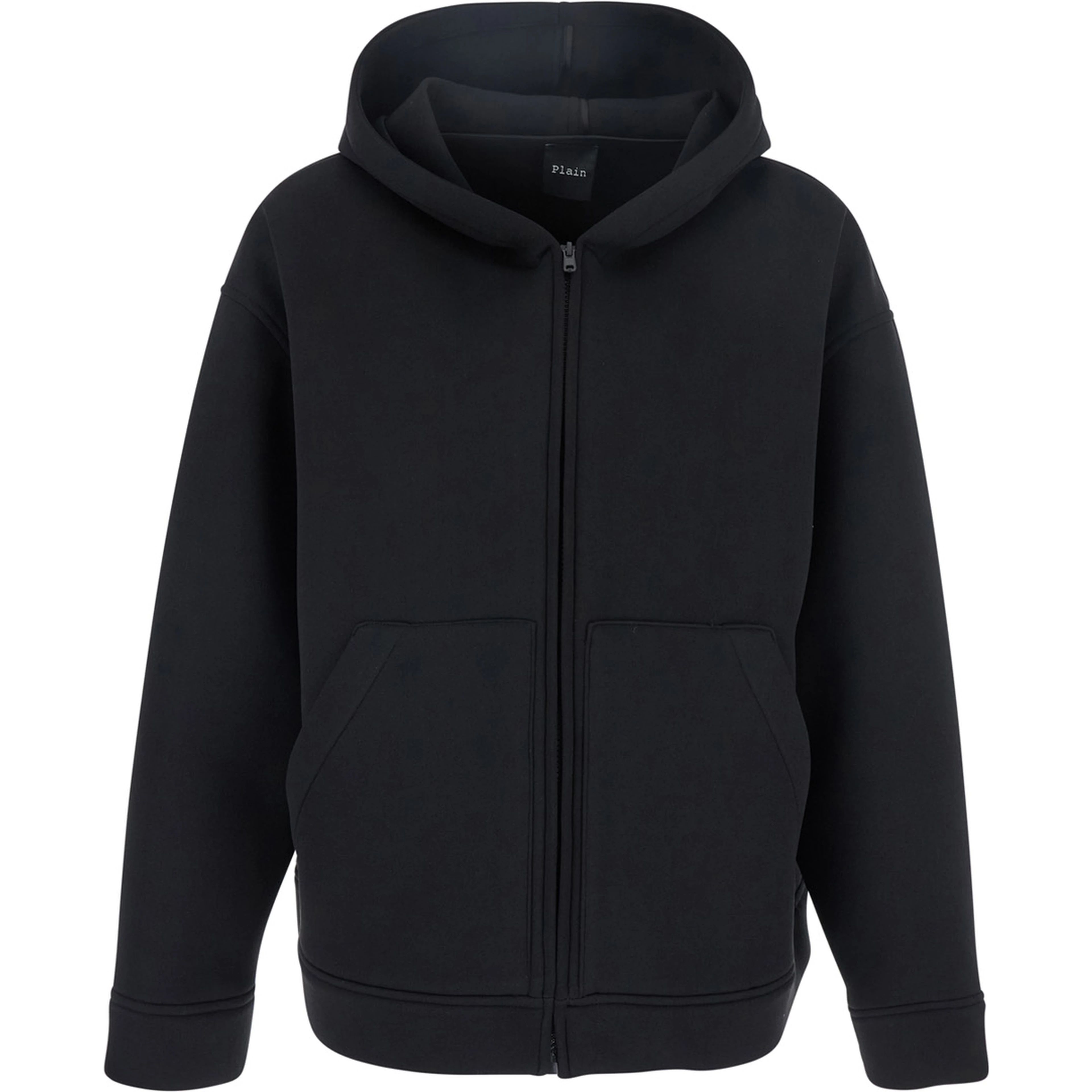Black Jacket with Fixed Hood and Two Front Pockets in Tech Fabric Woman