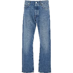 Blue Jeans with Belt Loops and Logo Patch on the Rear in Denim Man