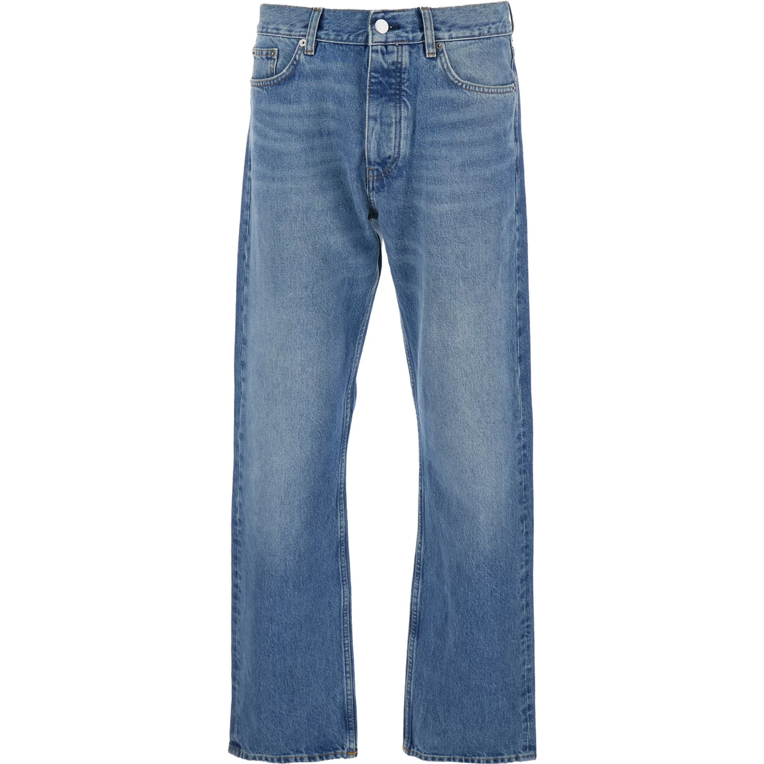 Blue Jeans with Belt Loops and Logo Patch on the Rear in Denim Man