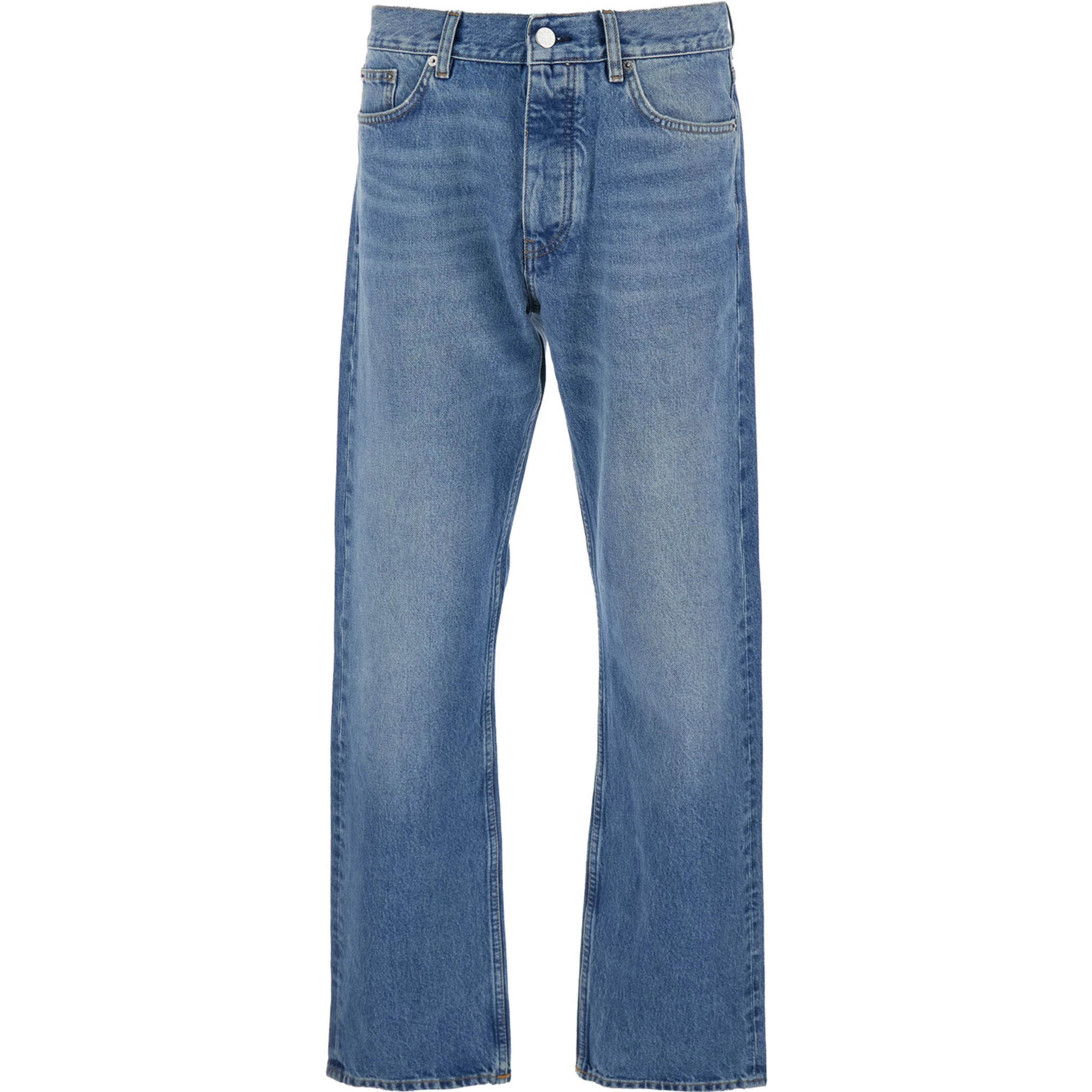 Blue Jeans with Belt Loops and Logo Patch on the Rear in Denim Man