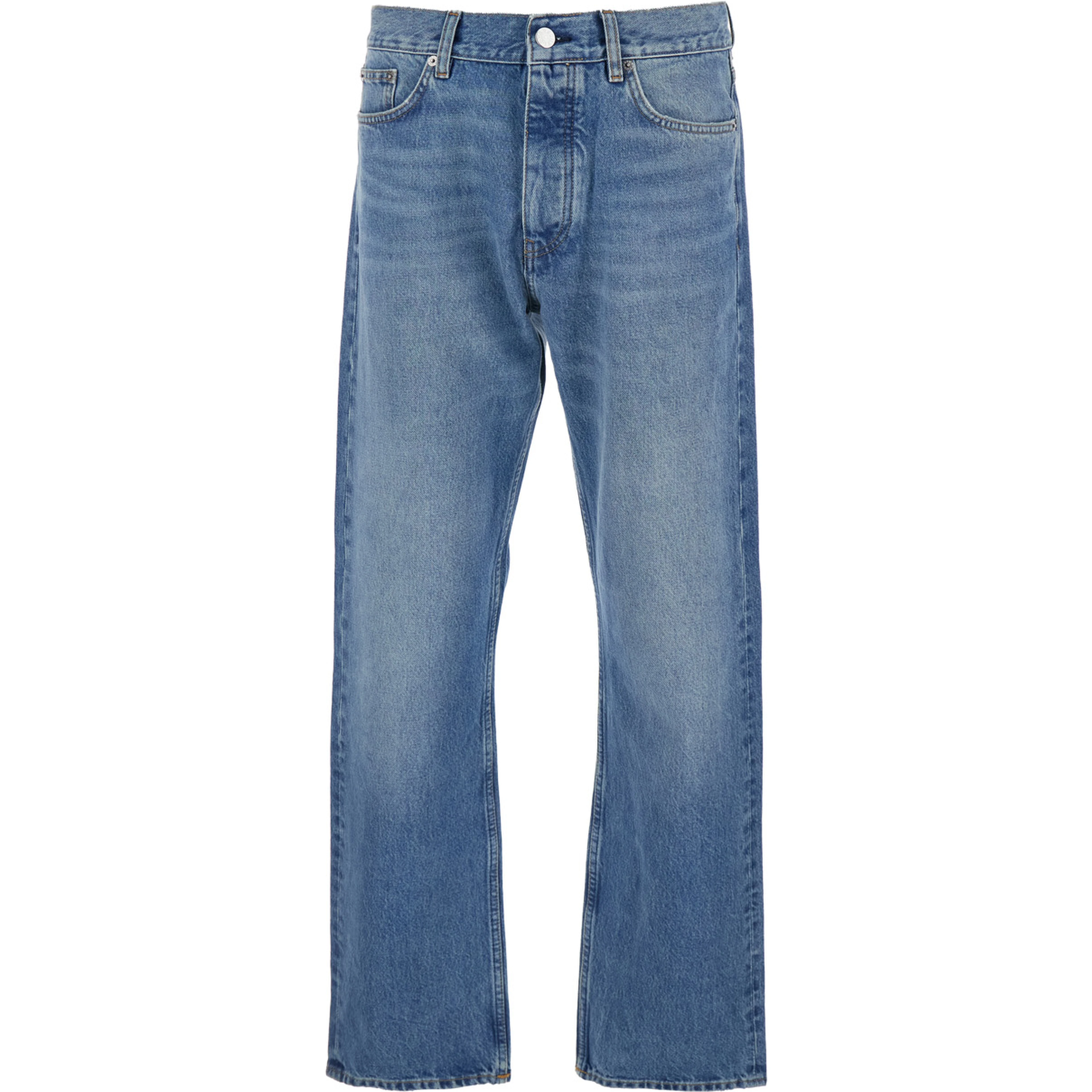 Blue Jeans with Belt Loops and Logo Patch on the Rear in Denim Man