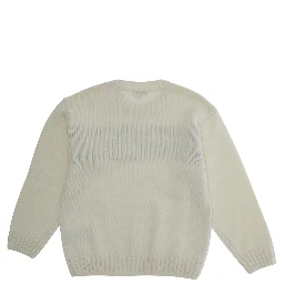 White Crewneck Sweater with Maxi Logo Lettering on the Front and Ribbed Trims in Wool Blend Boy