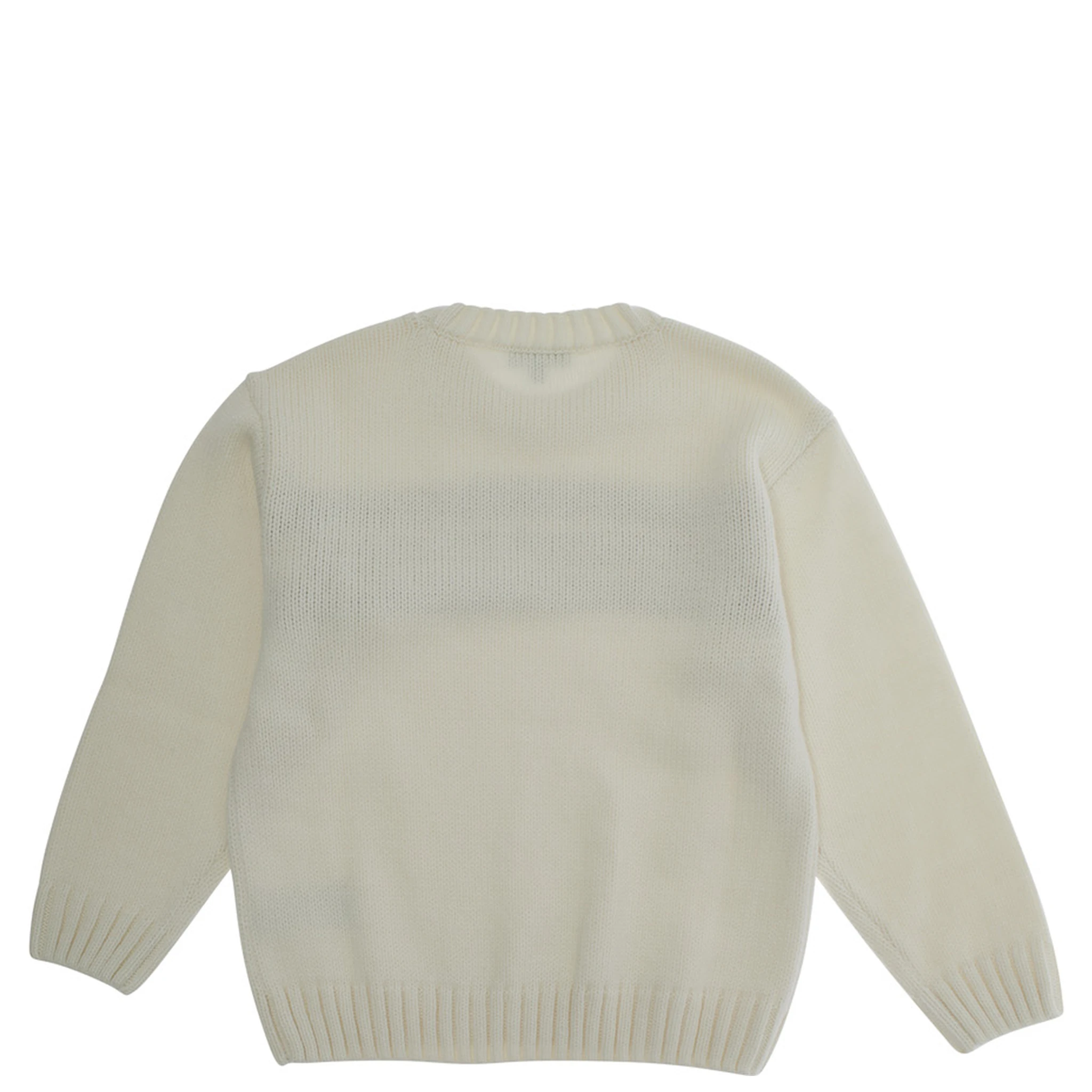 White Crewneck Sweater with Maxi Logo Lettering on the Front and Ribbed Trims in Wool Blend Boy