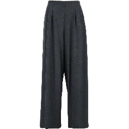 Grey Pants with Semi-Elastic Waist and Oversize Design in Fabric Woman