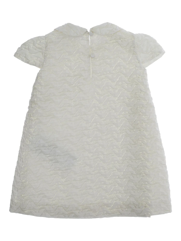 White Dress with Peter Pan Collar and All-Over Logo Embroidery in Tech Fabric Baby alternative