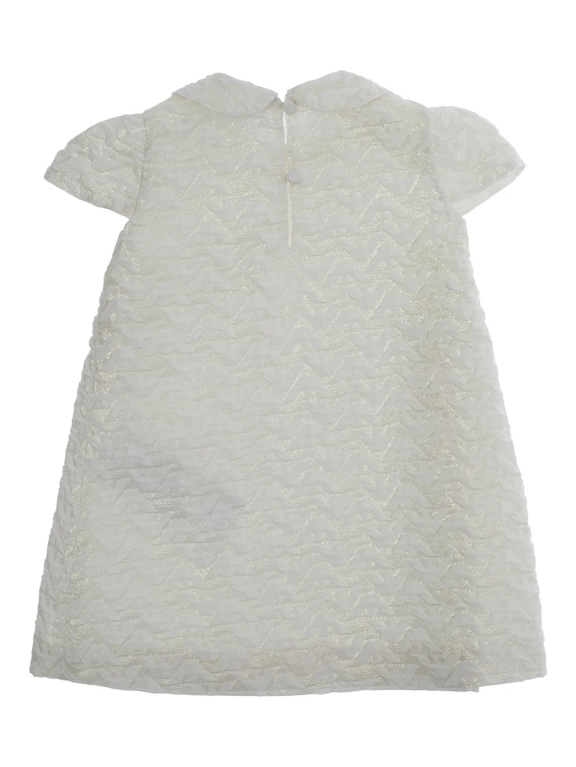 White Dress with Peter Pan Collar and All-Over Logo Embroidery in Tech Fabric Baby