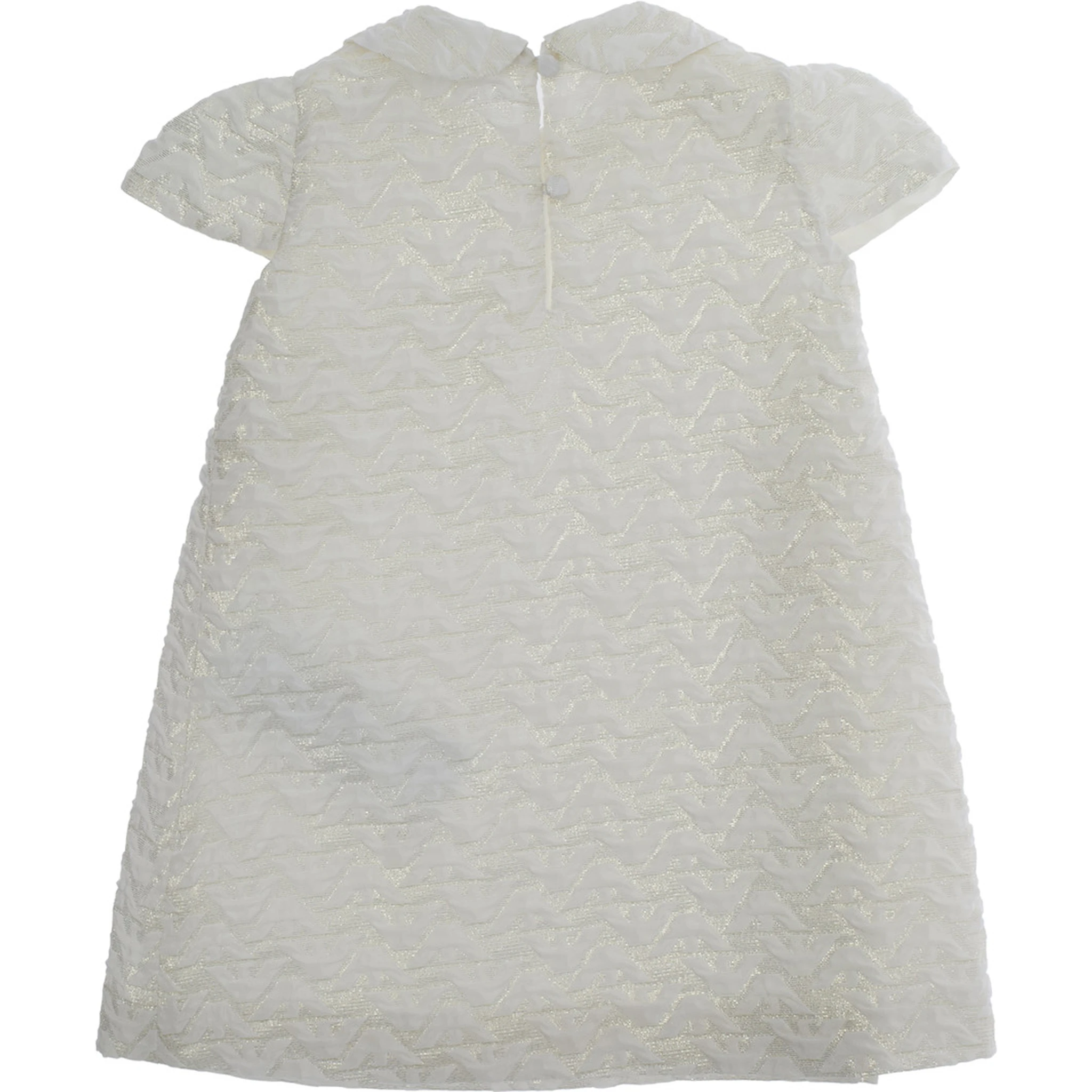 White Dress with Peter Pan Collar and All-Over Logo Embroidery in Tech Fabric Baby