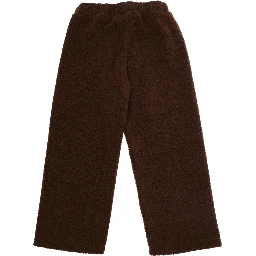 Brown Trousers with Elastic Waist and Front Logo Patch in Faux Fur Girl