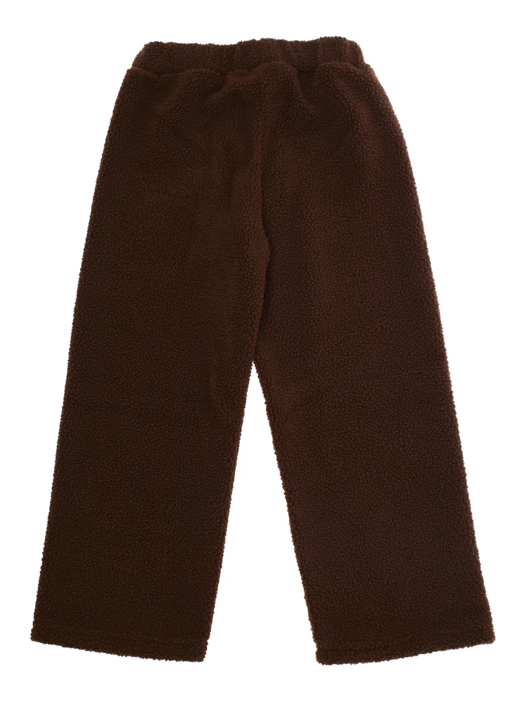 Brown Trousers with Elastic Waist and Front Logo Patch in Faux Fur Girl alternative