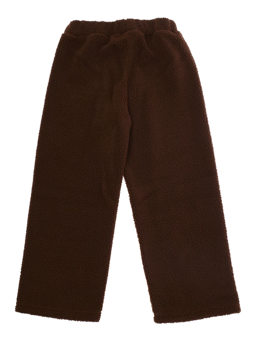 Brown Trousers with Elastic Waist and Front Logo Patch in Faux Fur Girl