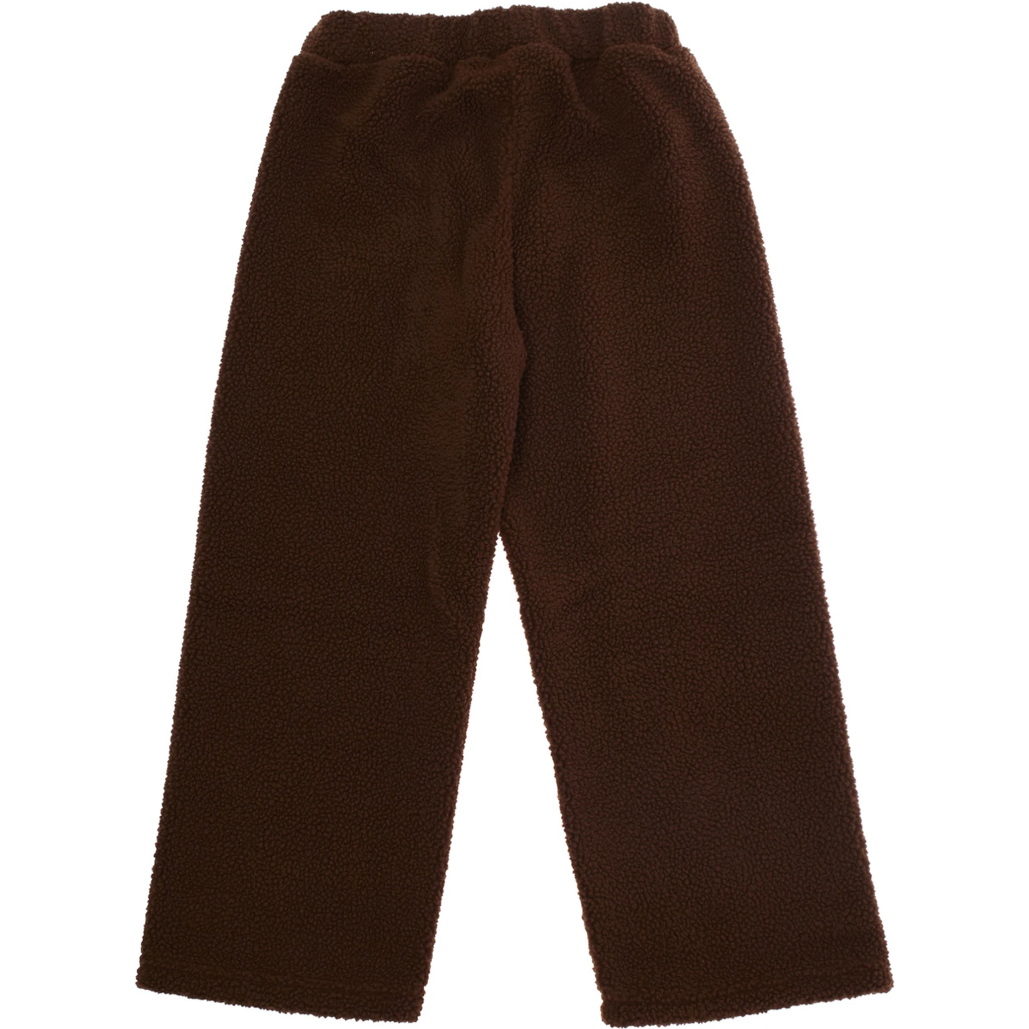 Brown Trousers with Elastic Waist and Front Logo Patch in Faux Fur Girl