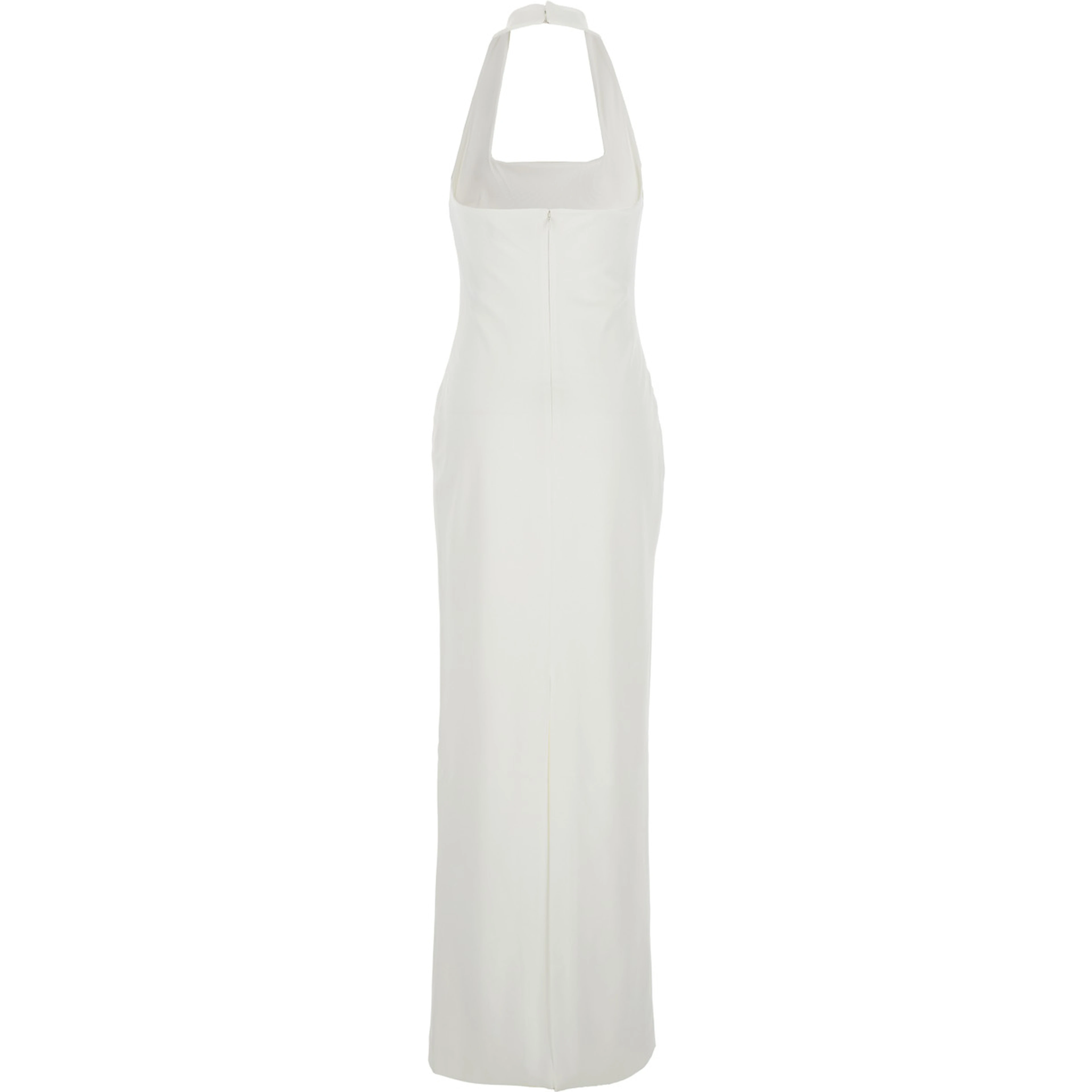 Ilona White Long Dress with Square Neckline in Twill Woman