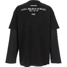 Black Crewneck T-Shirt with Logo Lettering on the Rear and Layered Design in Cotton Man
