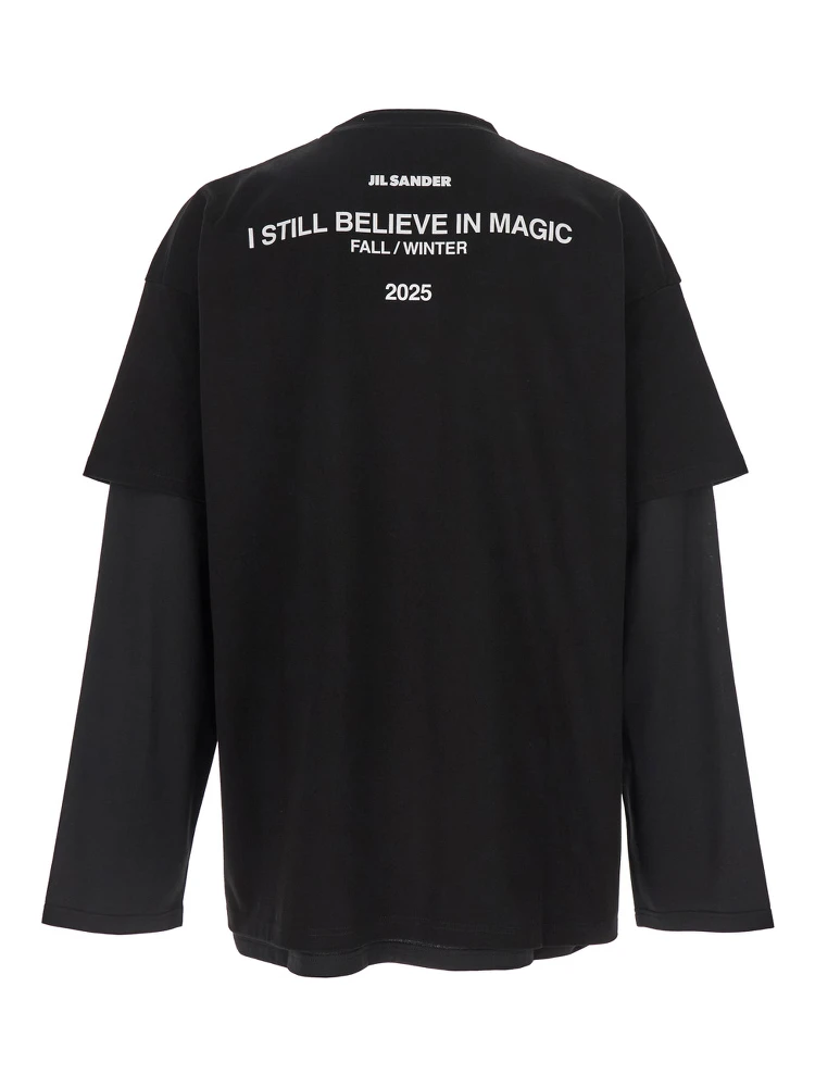 Black Crewneck T-Shirt with Logo Lettering on the Rear and Layered Design in Cotton Man alternative