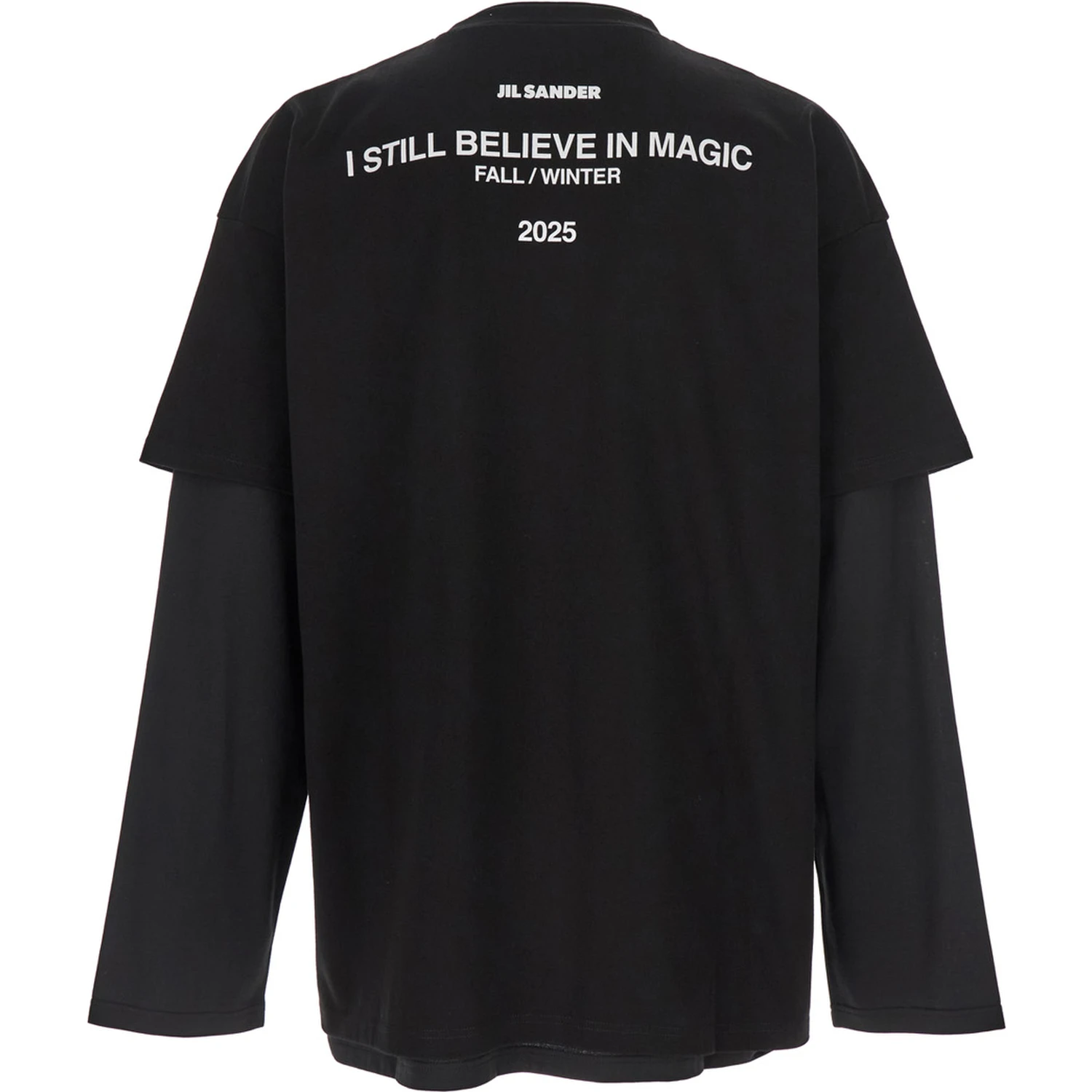 Black Crewneck T-Shirt with Logo Lettering on the Rear and Layered Design in Cotton Man
