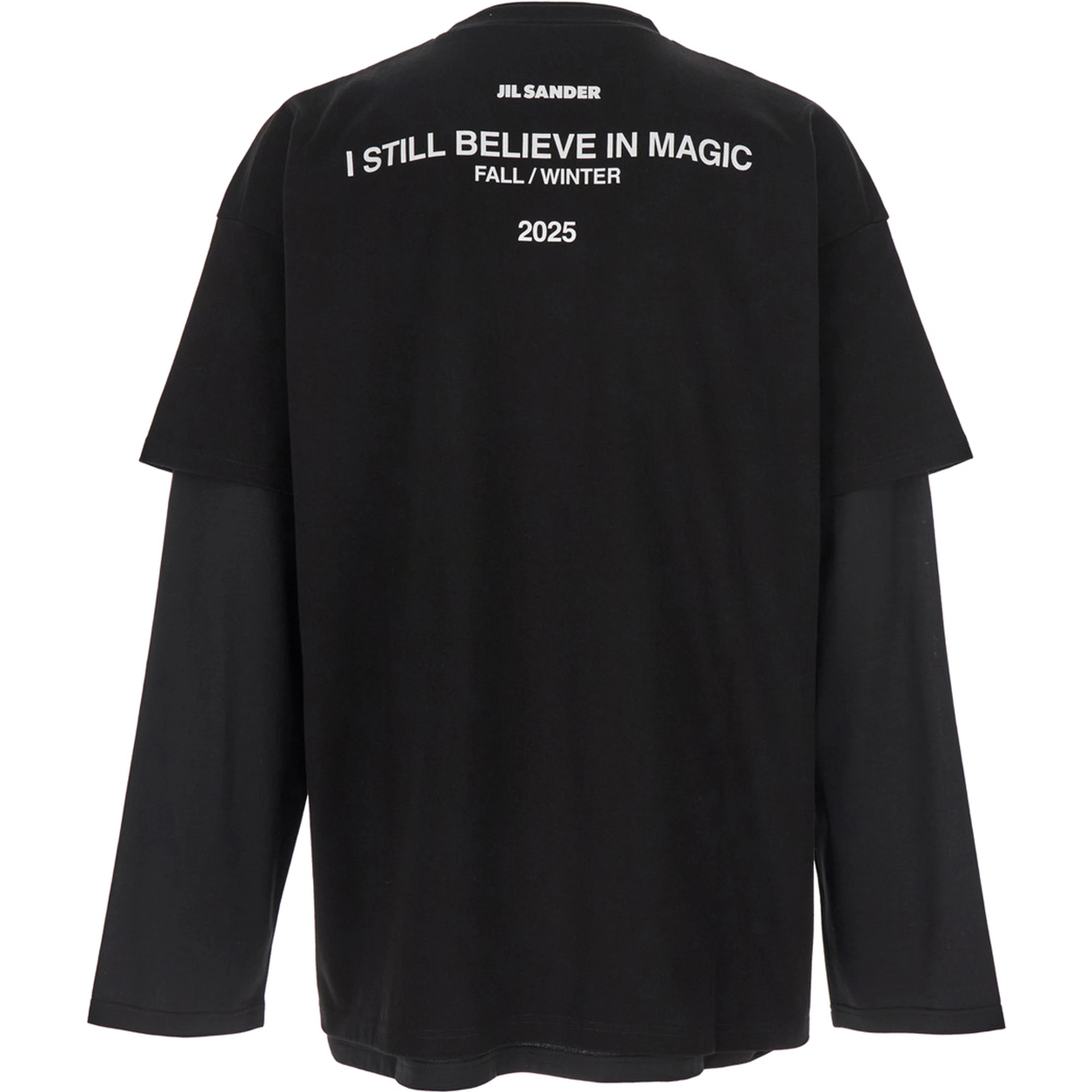 Black Crewneck T-Shirt with Logo Lettering on the Rear and Layered Design in Cotton Man