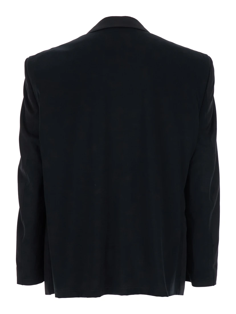Black Single-Breasted Jacket with Notched Revers in Wool Man
