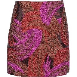 Fuchsia Mini Skirt with All-Over Broccato Motif and Concealed Rear Zip Closure in Tech Fabric Woman