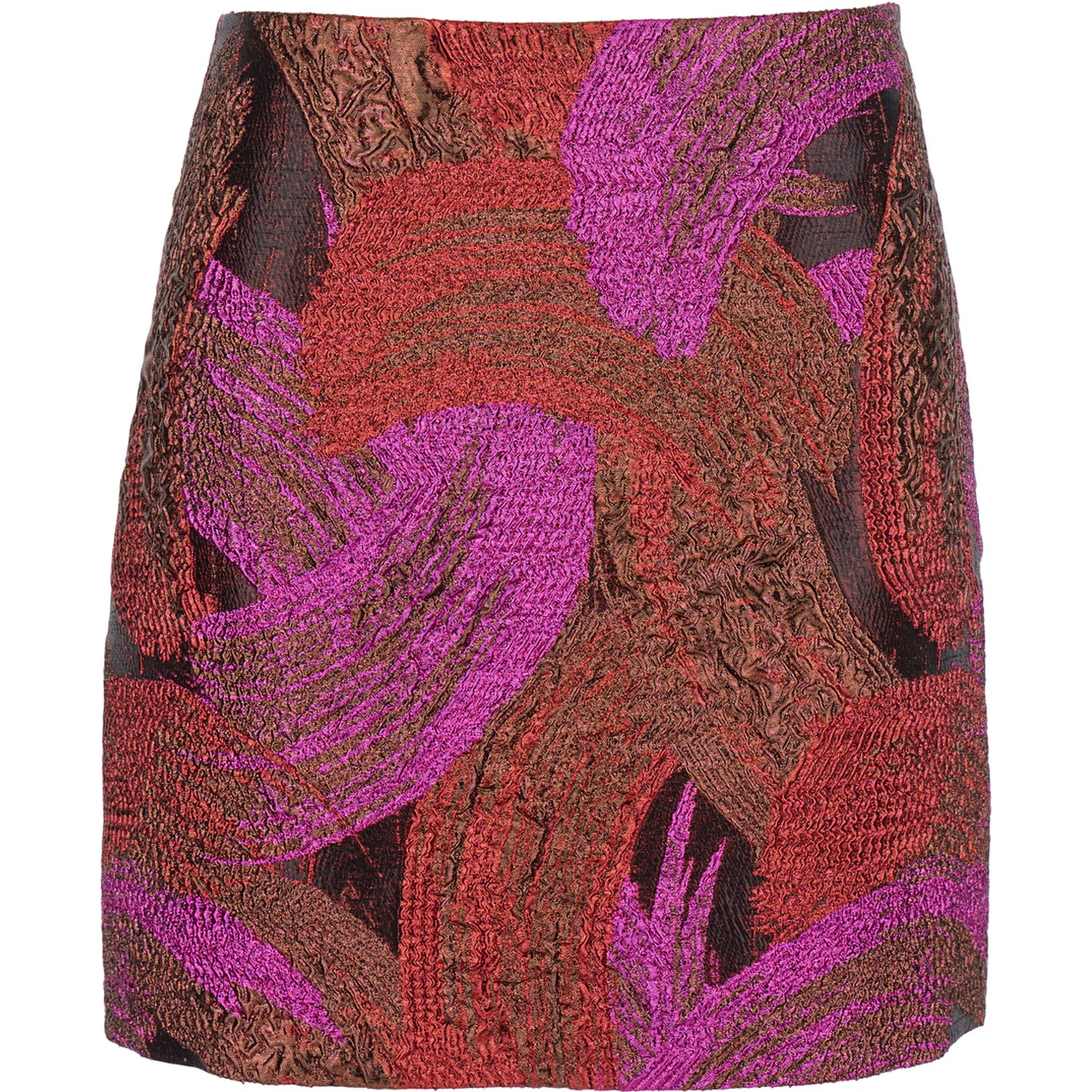 Fuchsia Mini Skirt with All-Over Broccato Motif and Concealed Rear Zip Closure in Tech Fabric Woman