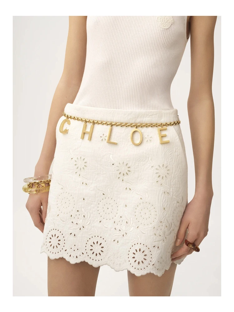 Metallic Belt with Adjustable Hook Closure and Logo Lettering Charm in Brass Woman alternative