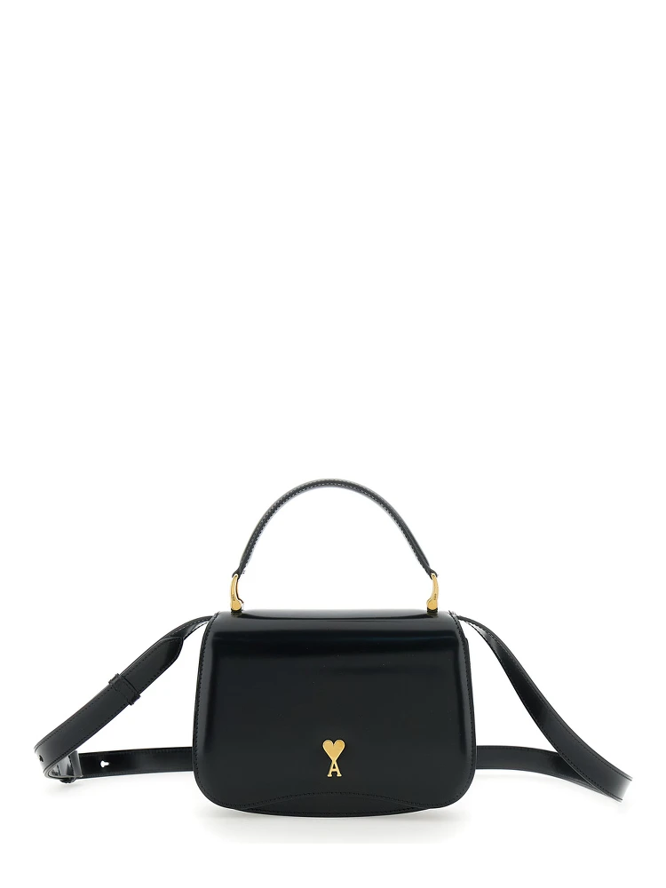 Black Handbag with ADC Patch on the Front and Adjustable and Removable Shoulder Strap in Leather Woman