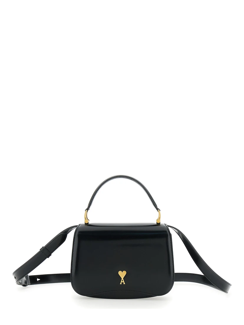 Black Handbag with ADC Patch on the Front and Adjustable and Removable Shoulder Strap in Leather Woman