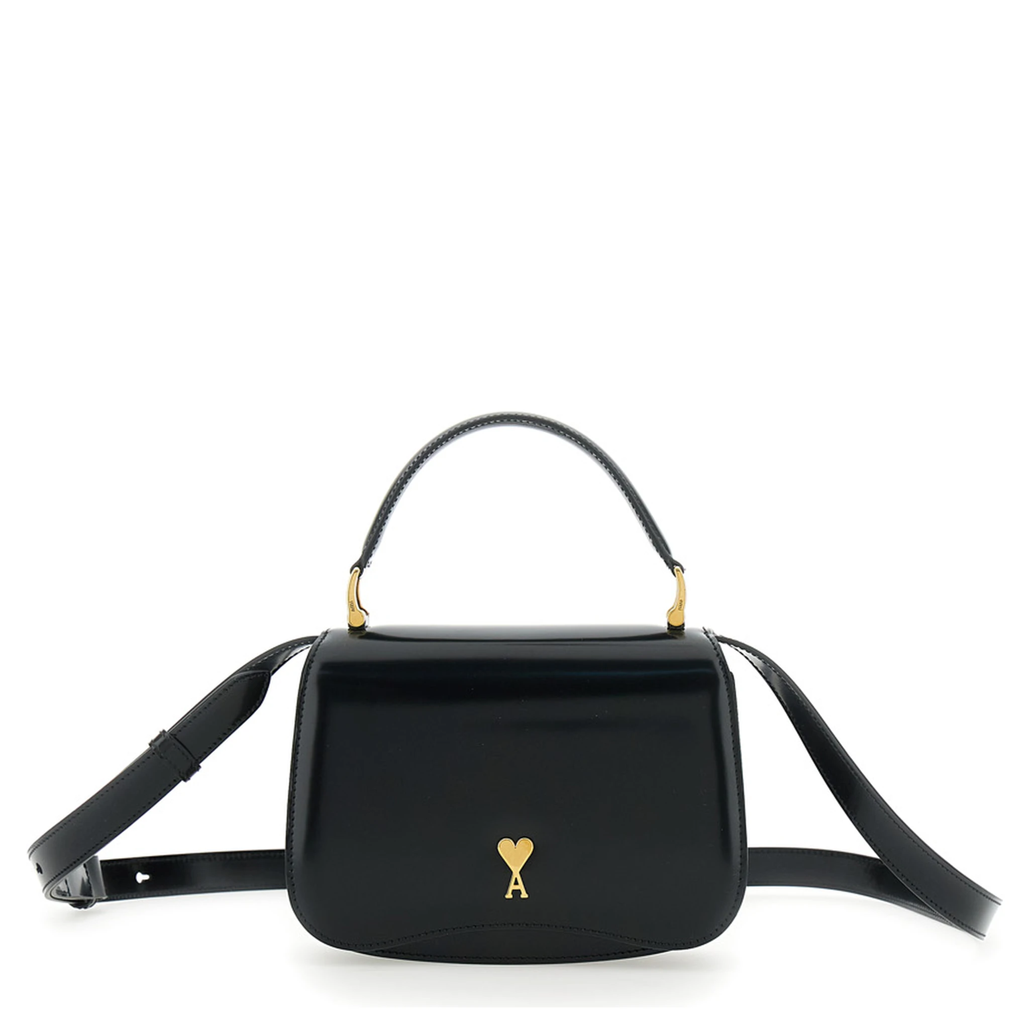 Black Handbag with ADC Patch on the Front and Adjustable and Removable Shoulder Strap in Leather Woman
