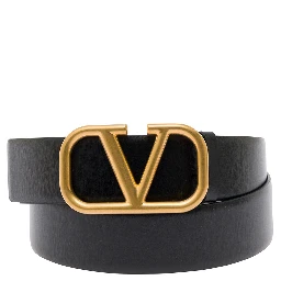 Black Belt with VLogo Buckle in Leather Man