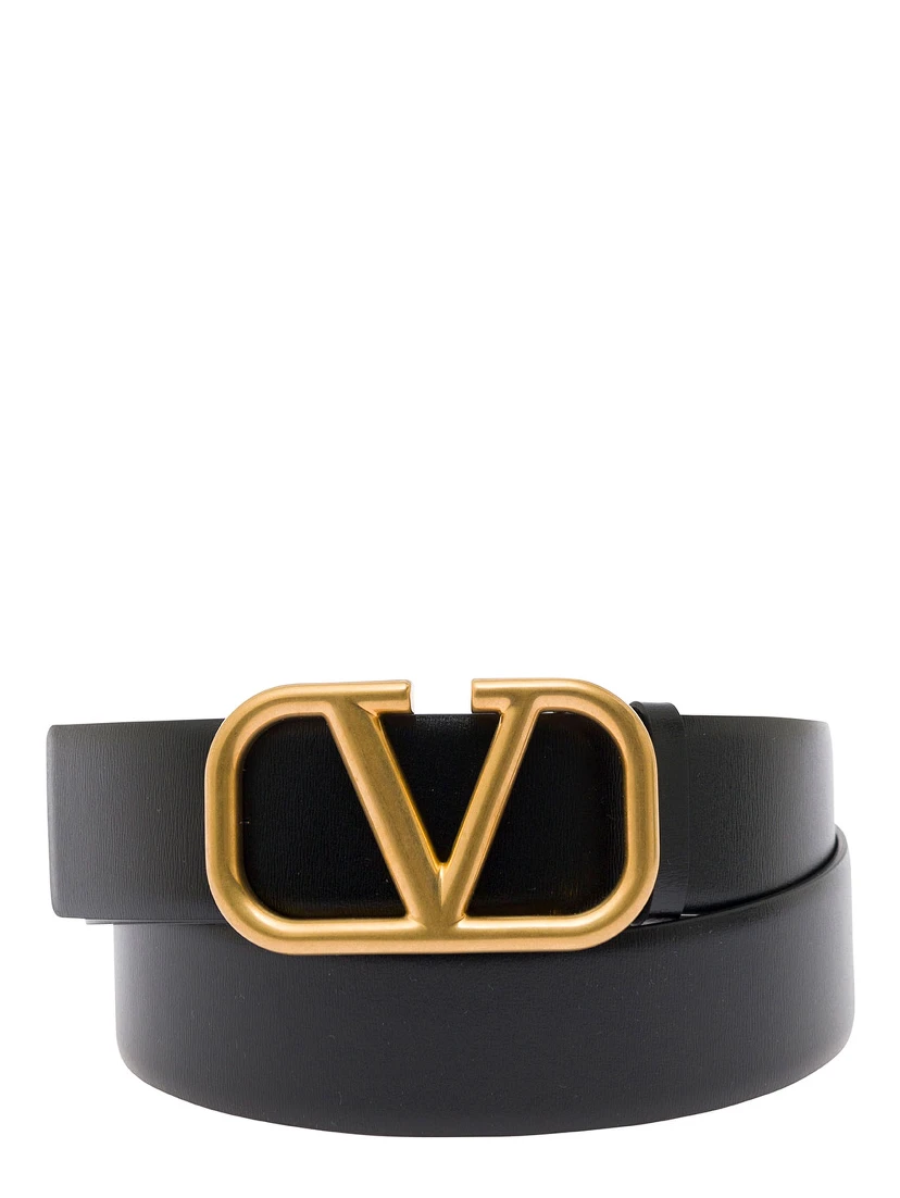 Black Belt with VLogo Buckle in Leather Man
