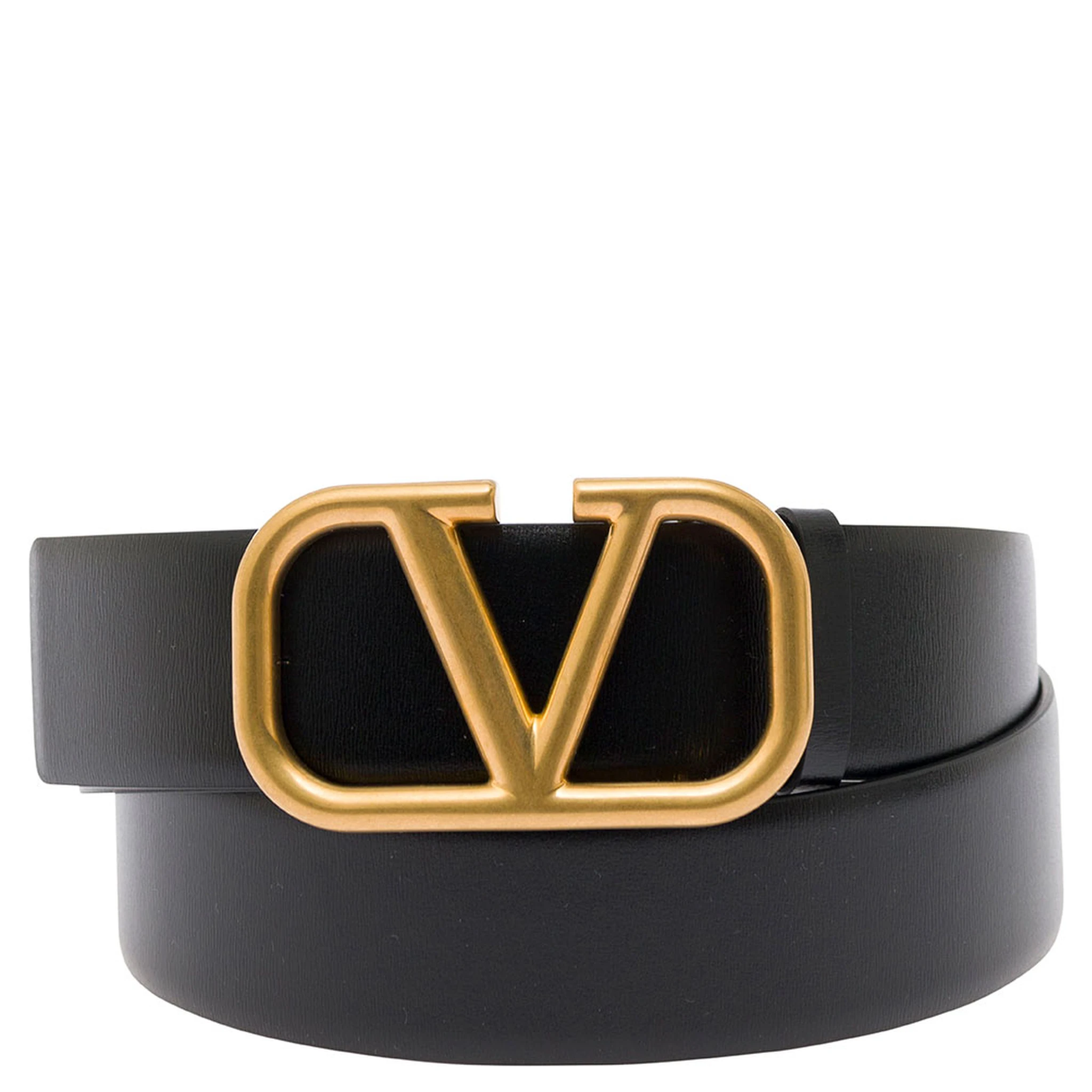 Black Belt with VLogo Buckle in Leather Man