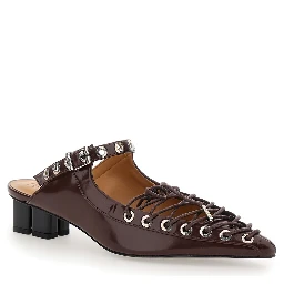 Brown Sandals with Pointed Toe Design and All-Over Laces in Eco Leather Woman