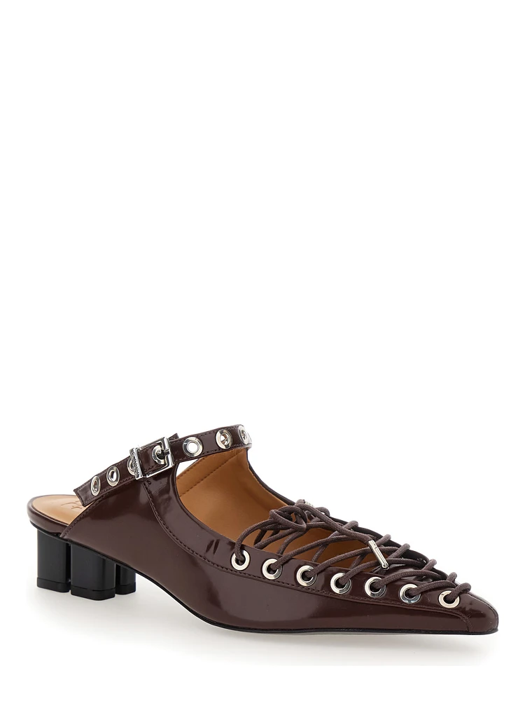 Brown Sandals with Pointed Toe Design and All-Over Laces in Eco Leather Woman alternative