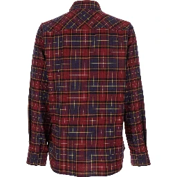 Bordeaux Shirt with Maxi Logo Lettering on the Front and All-Over Check Motif in Wool Man