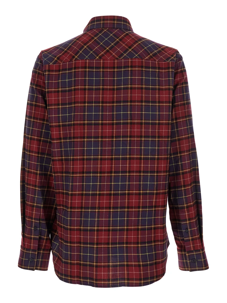 Bordeaux Shirt with Maxi Logo Lettering on the Front and All-Over Check Motif in Wool Man alternative