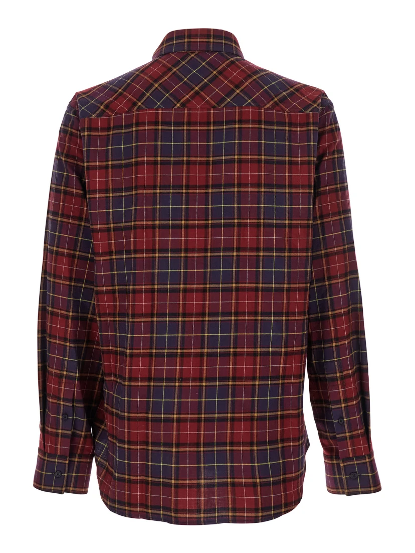 Bordeaux Shirt with Maxi Logo Lettering on the Front and All-Over Check Motif in Wool Man