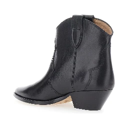 Dewina Black Slip-On Ankle Boots with Low Block Heel in Leather Woman