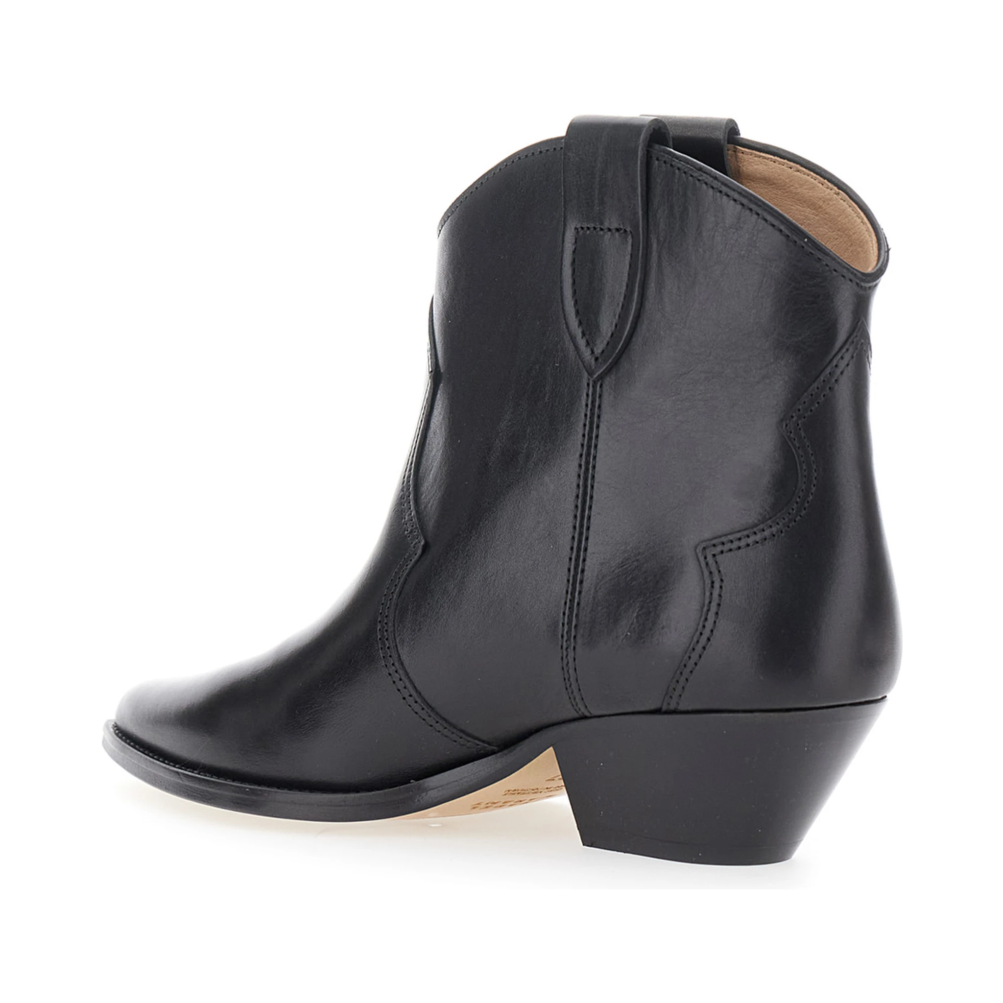 Dewina Black Slip-On Ankle Boots with Low Block Heel in Leather Woman