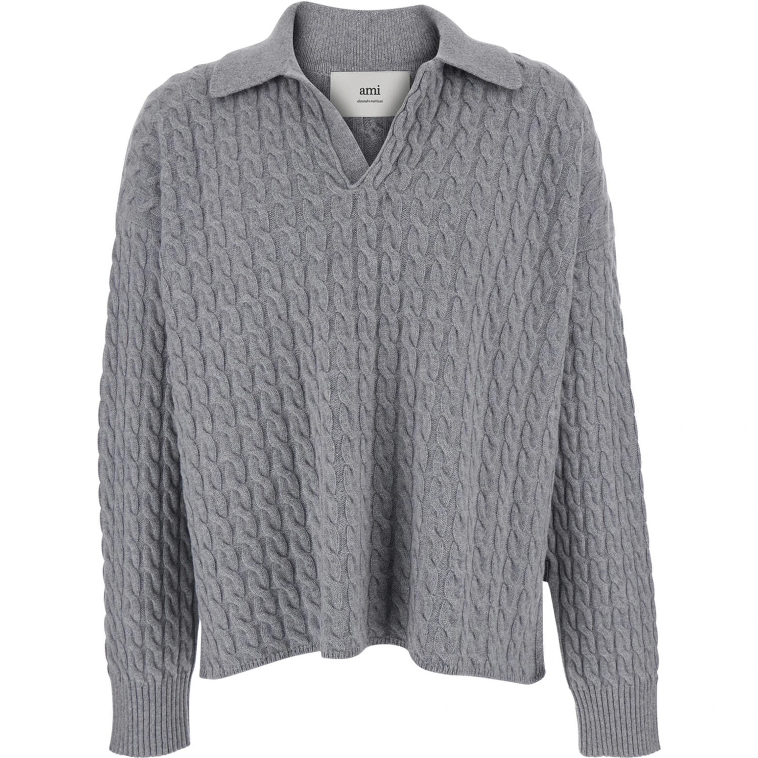 Grey Polo Shirt with Woven Design in Wool Man