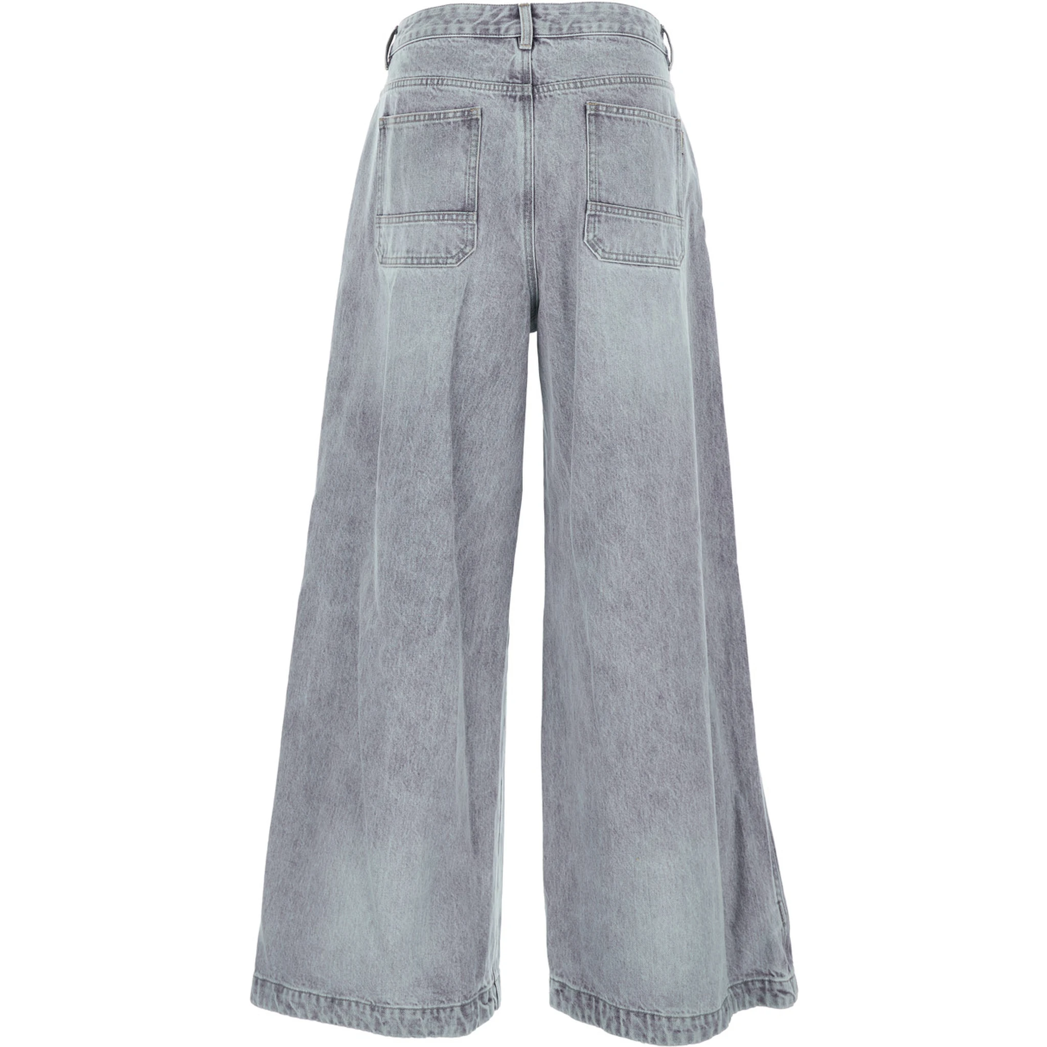 Blue Jeans with Faded Effect and Wide Legi n Denim Man