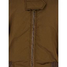 Brown Bomber Jacket with V Neck and Front Zip Closure in Tech Fabric Woman