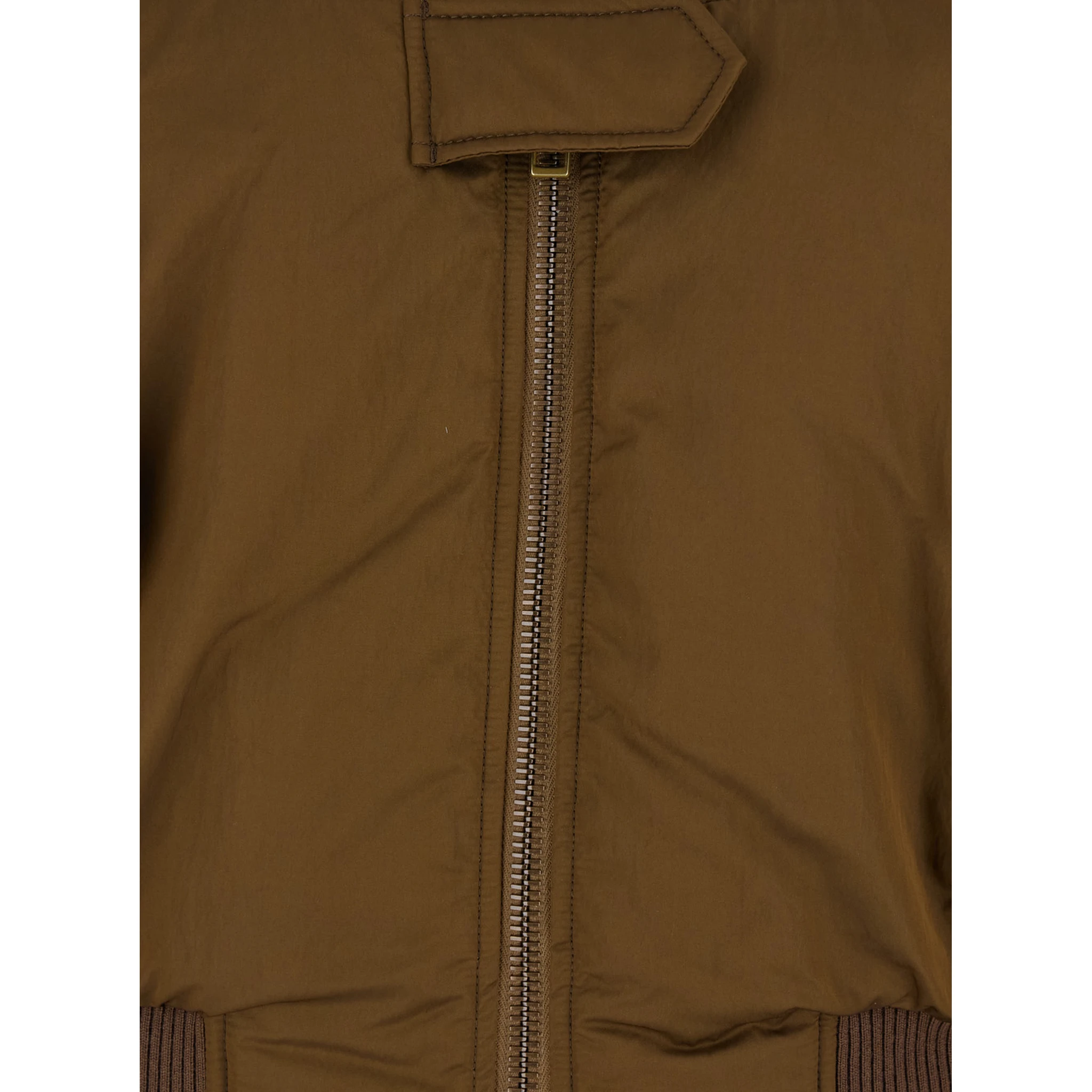 Brown Bomber Jacket with V Neck and Front Zip Closure in Tech Fabric Woman