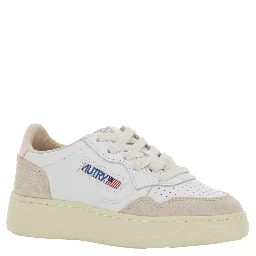 Medalist White Low Top Sneakers with Logo Patch on Tongue and Side in Leather Girl