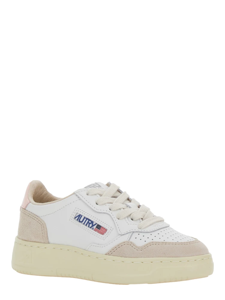 Medalist White Low Top Sneakers with Logo Patch on Tongue and Side in Leather Girl alternative