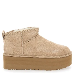 Classic Ultramini Beige Ankle Boots with Platform in Suede Woman