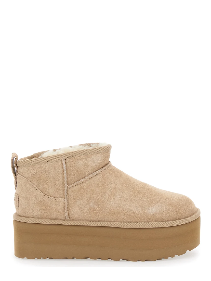 Classic Ultramini Beige Ankle Boots with Platform in Suede Woman