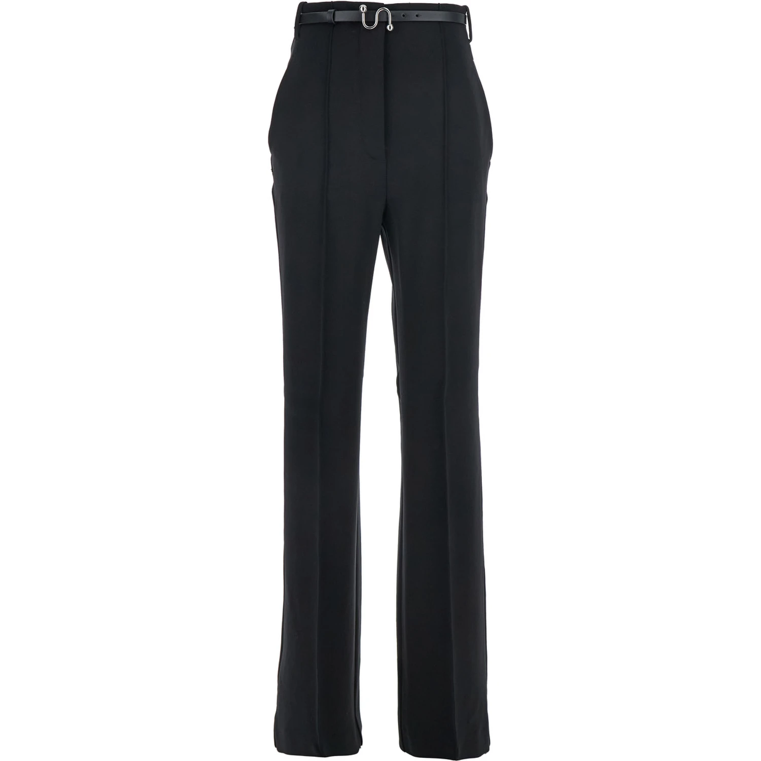 Texas Black Pants with Belt with Metallic Buckle in Fabric Woman