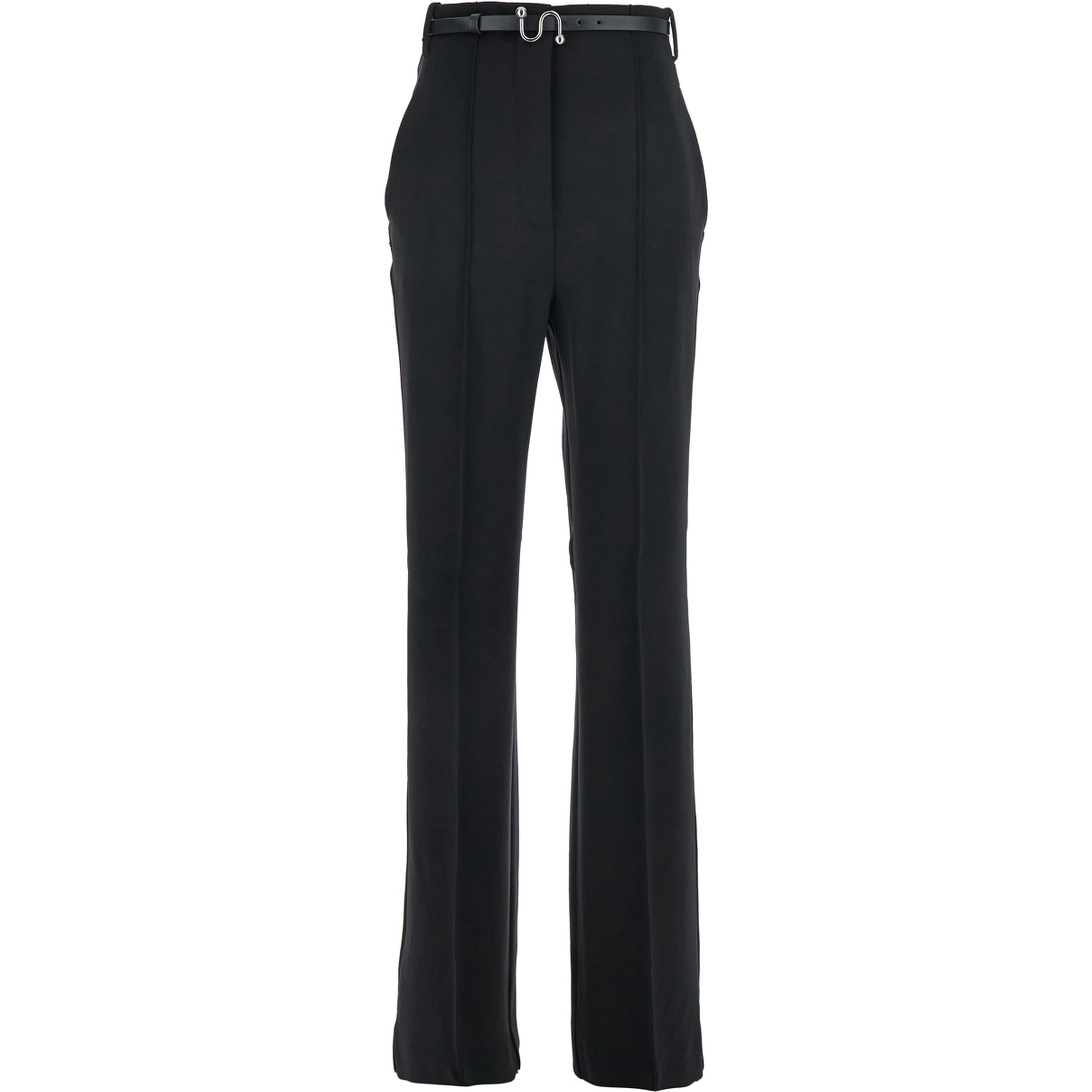 Texas Black Pants with Belt with Metallic Buckle in Fabric Woman