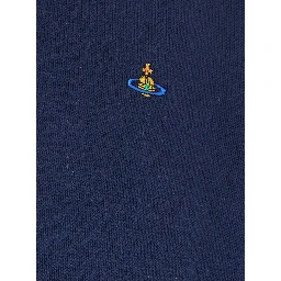 Blue V-Neck Cardigan with Orb Decoration on the Front in Cotton Man