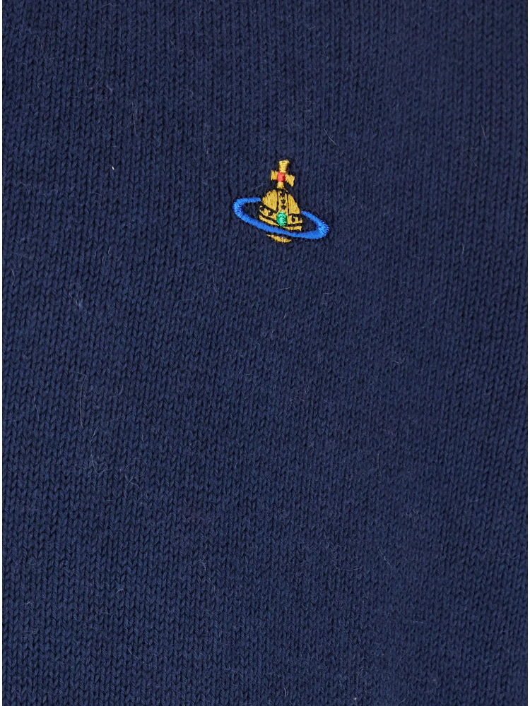 Blue V-Neck Cardigan with Orb Decoration on the Front in Cotton Man alternative